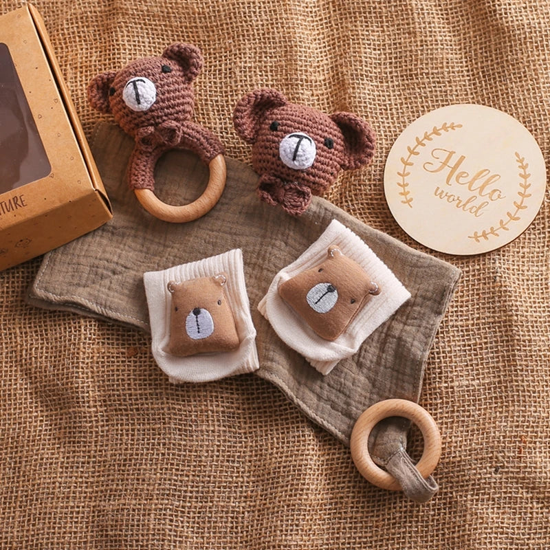 Wooden Crochet Rattle Bath Set For Newborn (4 pcs)