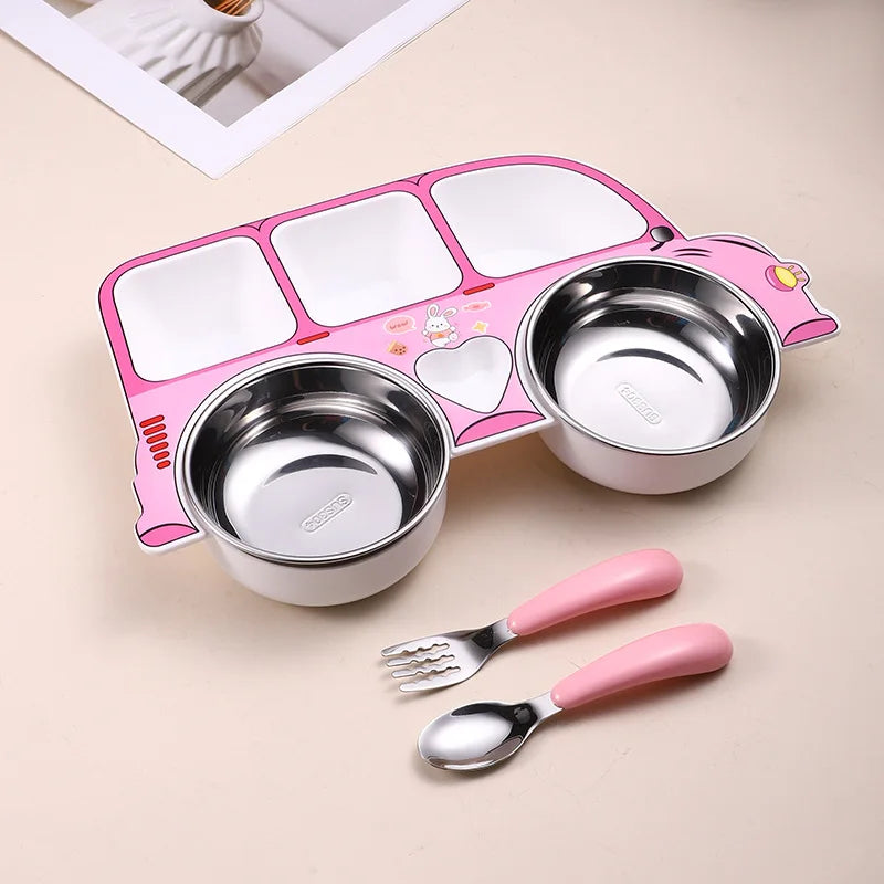Baby Car Dinner Plate Set- Stainless Steel Food Tray