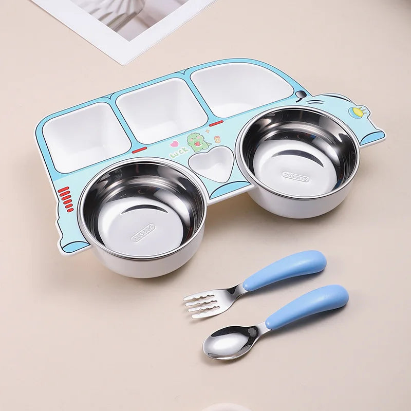 Baby Car Dinner Plate Set- Stainless Steel Food Tray