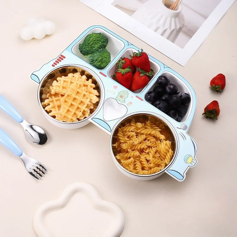 Baby Car Dinner Plate Set- Stainless Steel Food Tray