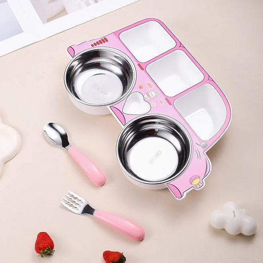 Baby Car Dinner Plate Set- Stainless Steel Food Tray