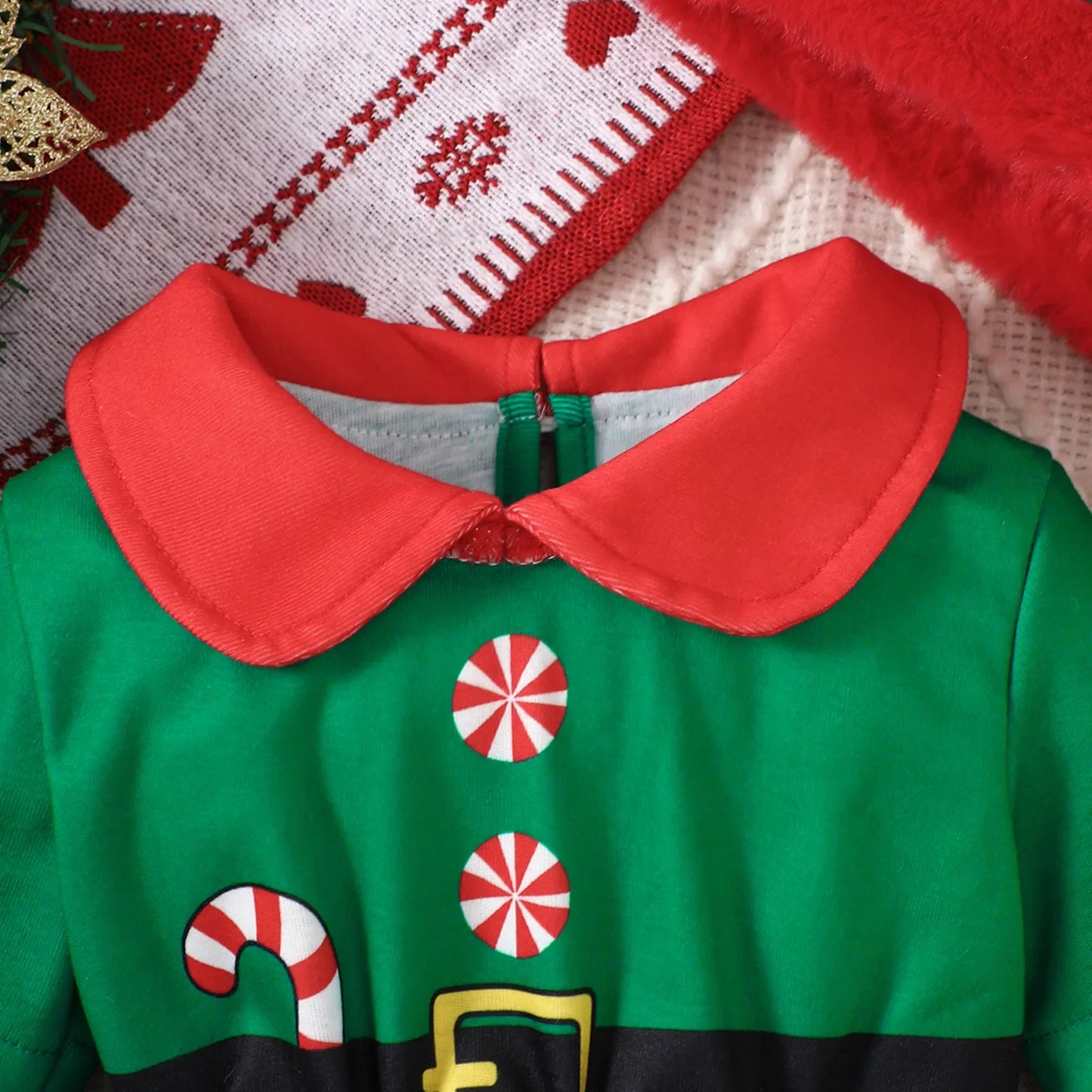 Girl Elf Christmas Jumpsuit & Hat Set- 2 pcs