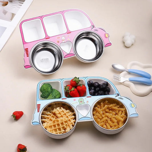 Baby Car Dinner Plate Set- Stainless Steel Food Tray
