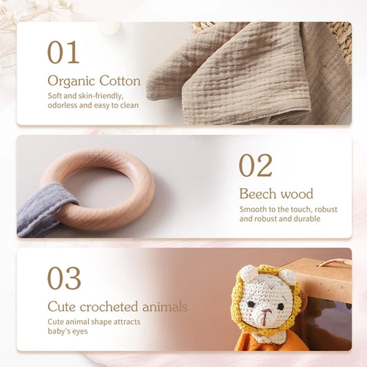 Wooden Crochet Rattle Bath Set For Newborn (4 pcs)