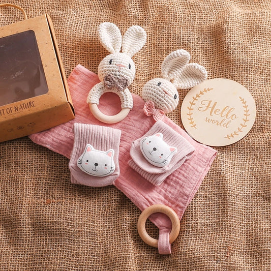 Wooden Crochet Rattle Bath Set For Newborn (4 pcs)
