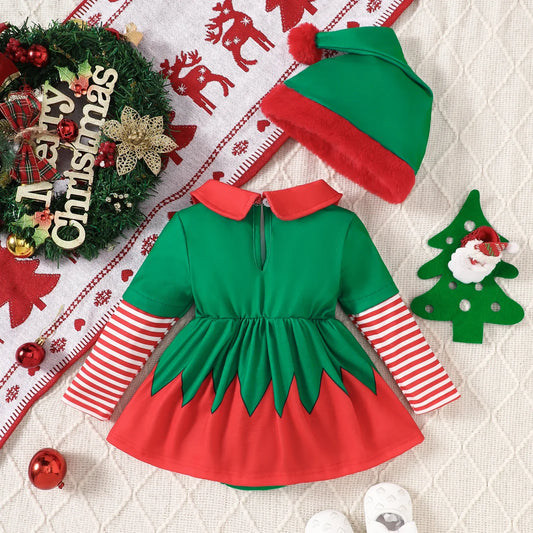Girl Elf Christmas Jumpsuit & Hat Set- 2 pcs