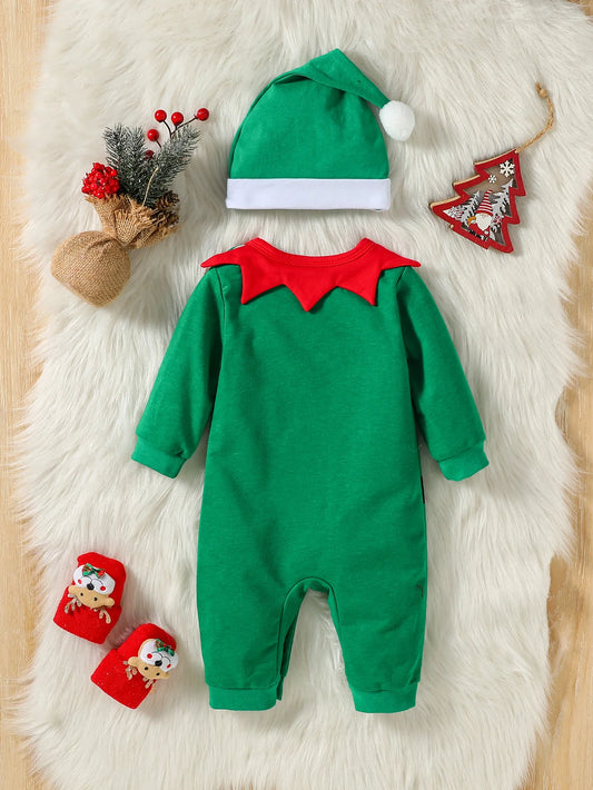 Baby Elf Christmas Jumpsuit & Hat Set-2Pcs