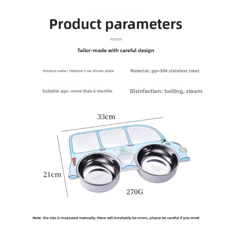 Baby Car Dinner Plate Set- Stainless Steel Food Tray