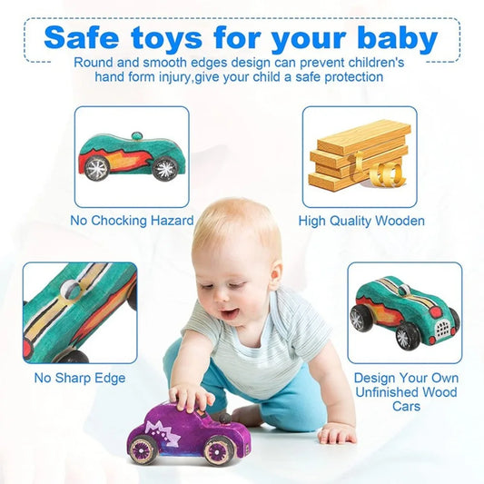 DIY Painting Graffiti Car Wooden Toys- 6 Pcs