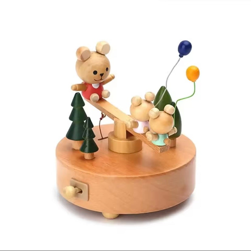 Wooden Bear See-saw Music Box