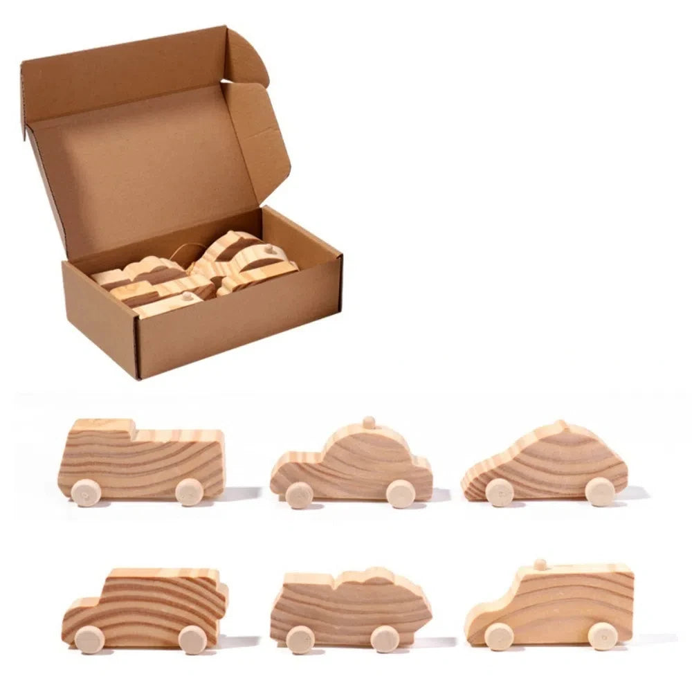 DIY Painting Graffiti Car Wooden Toys- 6 Pcs