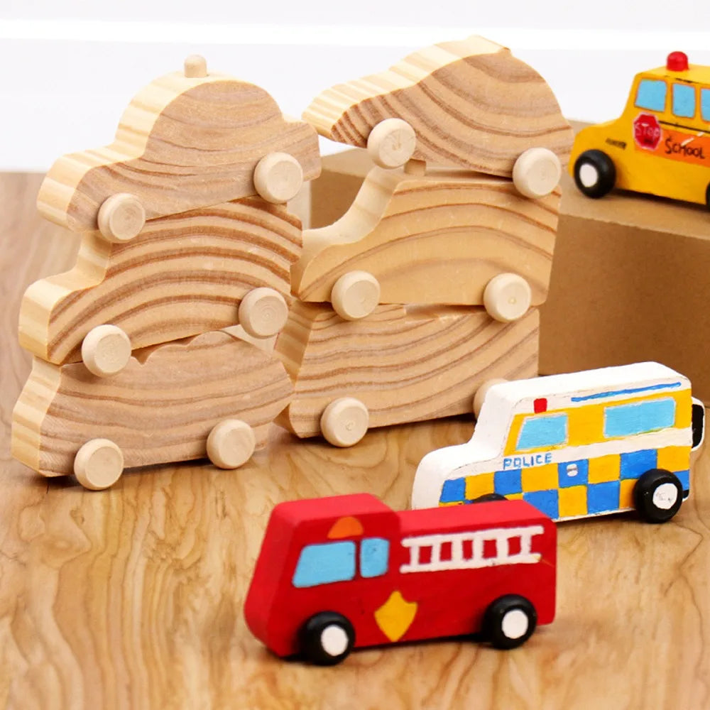 DIY Painting Graffiti Car Wooden Toys- 6 Pcs