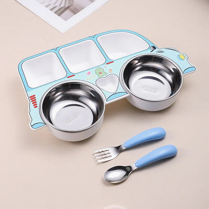 Baby Car Dinner Plate Set- Stainless Steel Food Tray