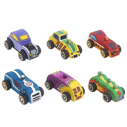 DIY Painting Graffiti Car Wooden Toys- 6 Pcs