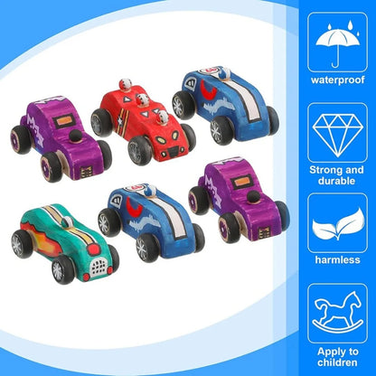 DIY Painting Graffiti Car Wooden Toys- 6 Pcs