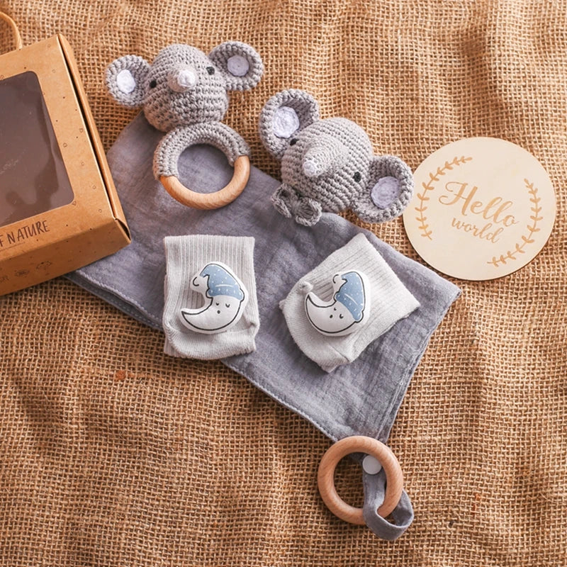 Wooden Crochet Rattle Bath Set For Newborn (4 pcs)