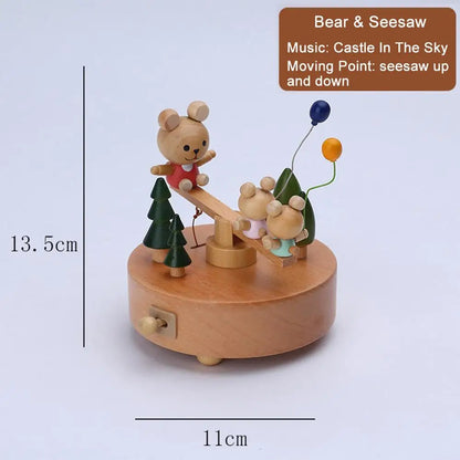 Wooden Bear See-saw Music Box