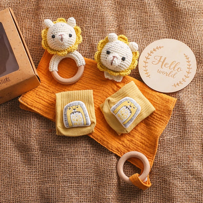 Wooden Crochet Rattle Bath Set For Newborn (4 pcs)